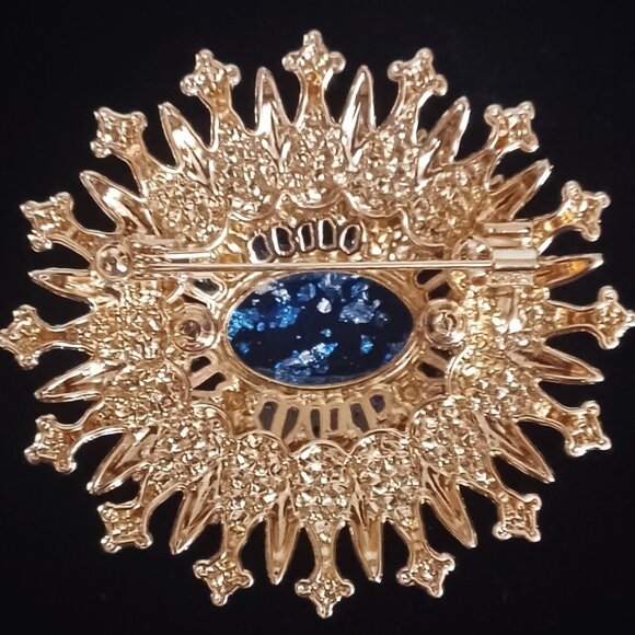 Blue & Gold Domed Brooch - Picture 2 of 4
